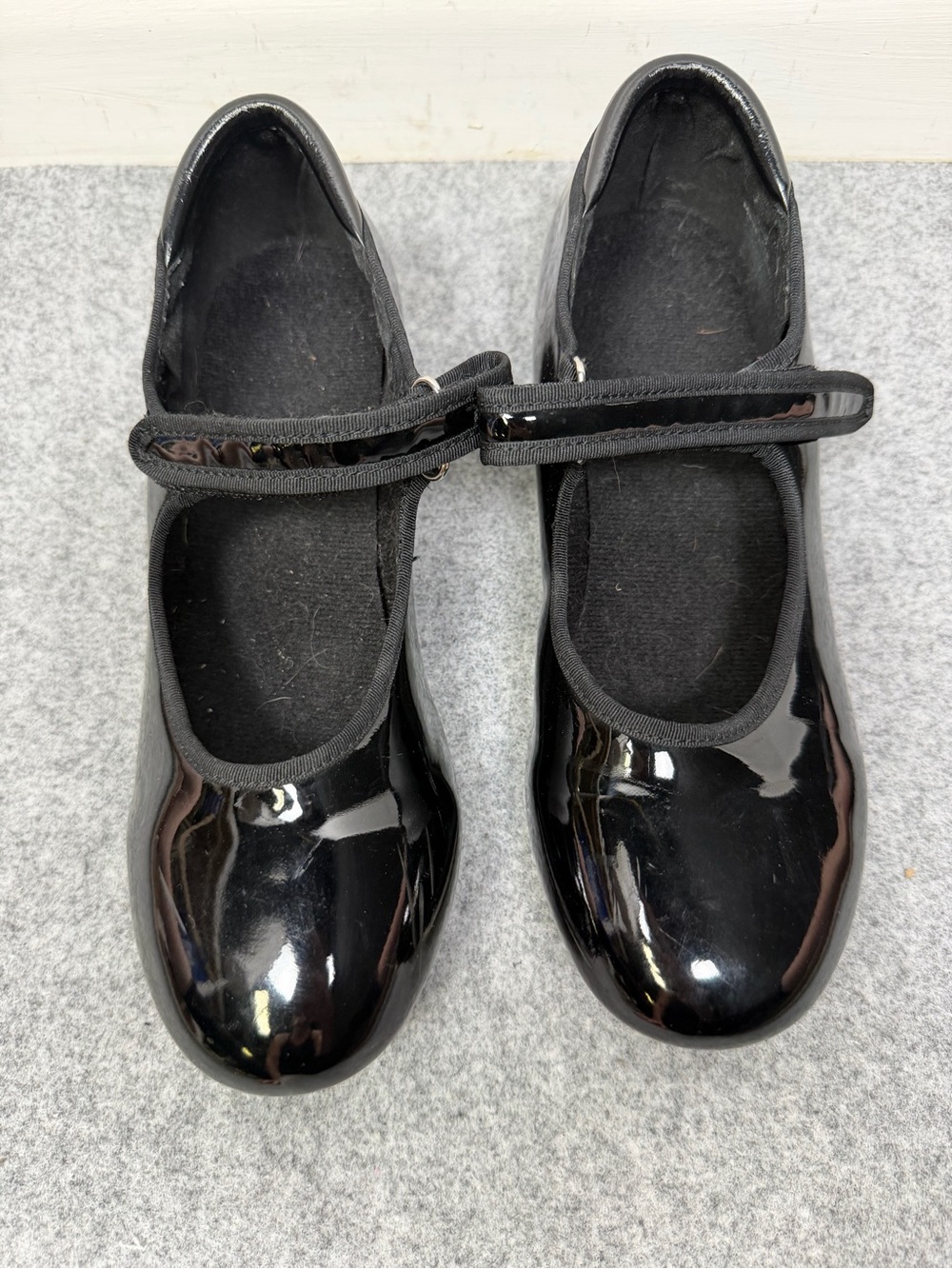 Big Girls' Black Patent Mary Jane Tap Shoes with Velcro Strap size 5